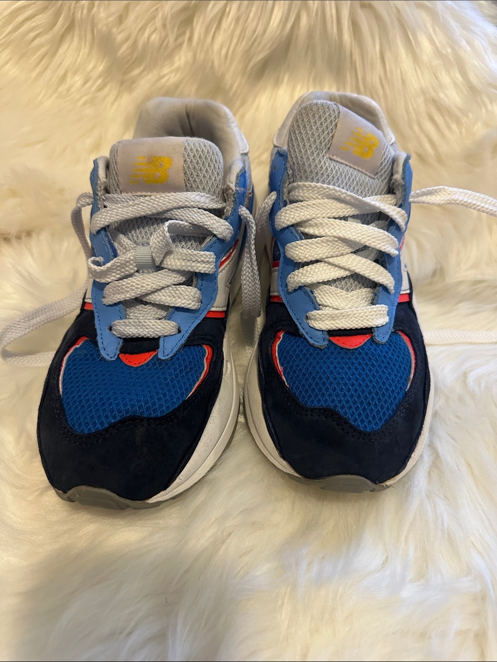 New Balance Kids Blue and Navy Athletic Sneakers with Red Accents